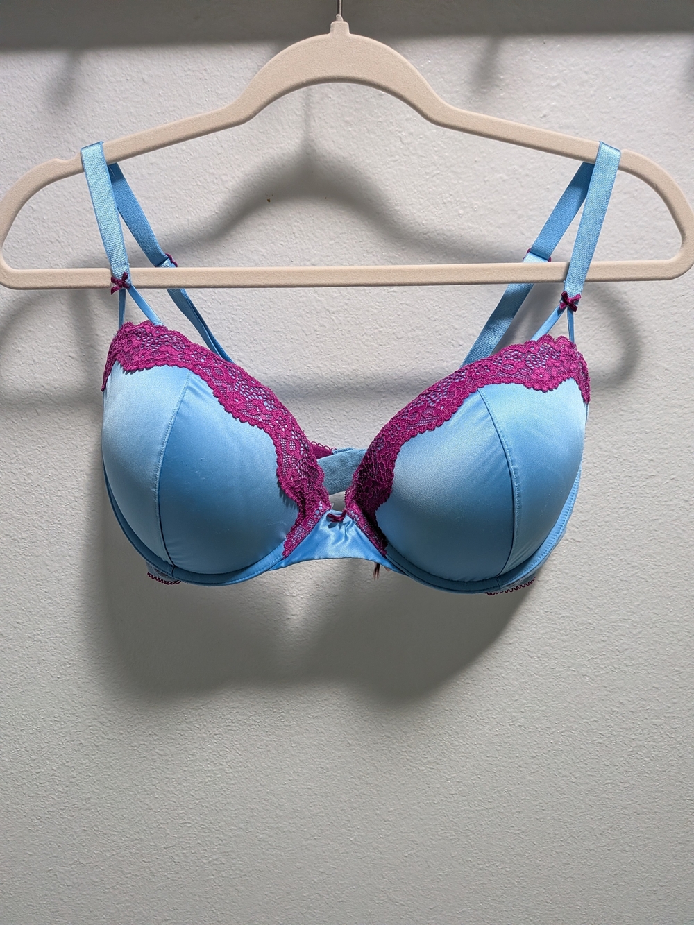 Victoria's Secret Bright Blue Bra with Purple Lace Trim 36DD